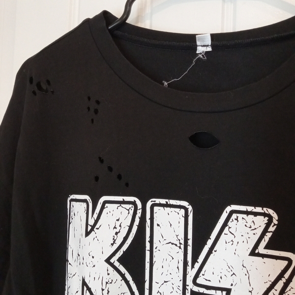 Kiss black leopard lips distressed Graphic boutique Tee M - Picture 4 of 7
